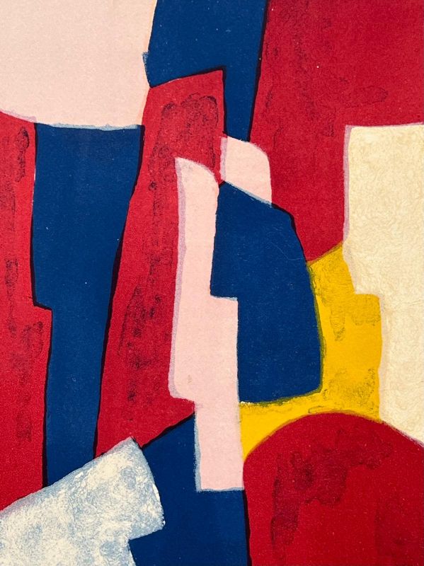 Composition bleue, rouge et rose L34 (Lithographie) - Serge  POLIAKOFF