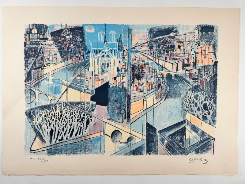 Edouard MacAvoy (1905-1991) // Paris Notre Dame et la Seine (Lithographie) — Artistes Divers — Avec marges