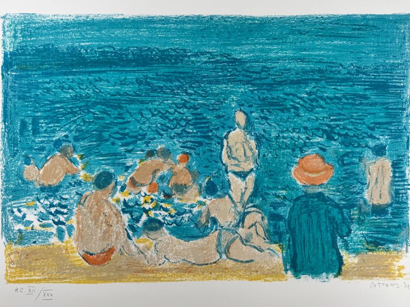 André Cottavoz (1912-2012) // Un après-midi à la plage (Farblithographie) — Artistes Divers