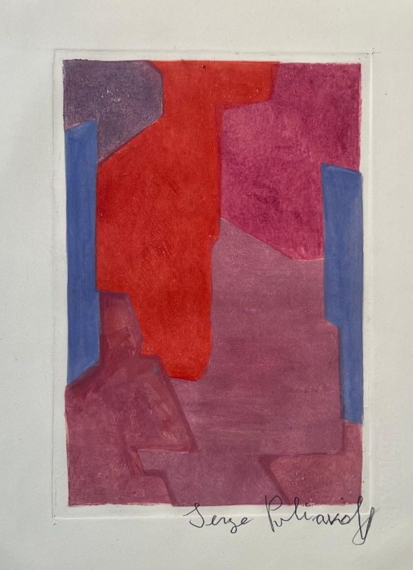 Composition in purple, blue and red (Etching and aquatint) - Serge  POLIAKOFF