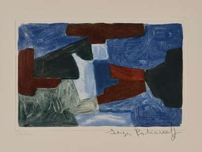 Composition bleue, verte et brune XXXIII (Gravure) - Serge  POLIAKOFF