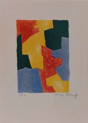 Composition bleue, rouge, jaune et verte L40 (Lithographie) - Serge  POLIAKOFF