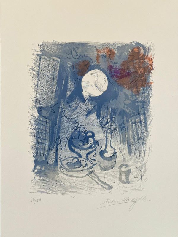 Blaues Stillleben (Farblithographie) - Marc CHAGALL