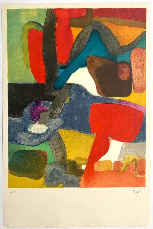 Red and blue (Lithograph) - Maurice ESTEVE
