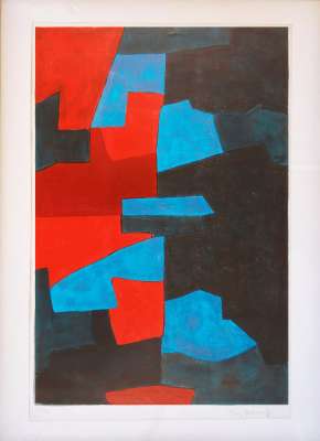 Red, blue and black composition (Lithograph) - Serge  POLIAKOFF