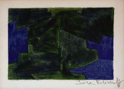 Composition bleue et verte L41 (Lithographie) - Serge  POLIAKOFF
