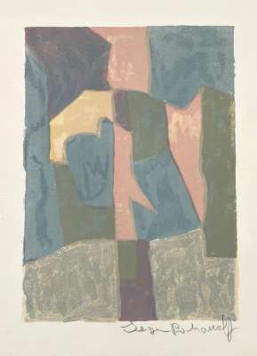 Composition bleue, rose et grise L30 (Lithographie) - Serge  POLIAKOFF