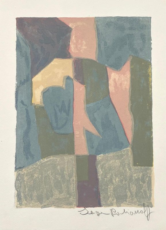 Composition bleue, rose et grise L30 (Lithographie) - Serge  POLIAKOFF