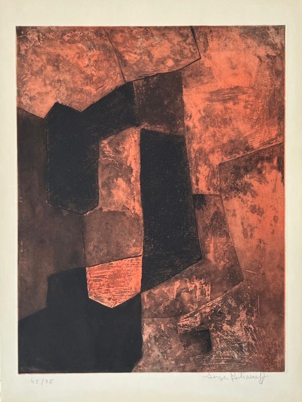 Composition Brune et Rouge XV (Eau-forte et aquatinte) - Serge  POLIAKOFF