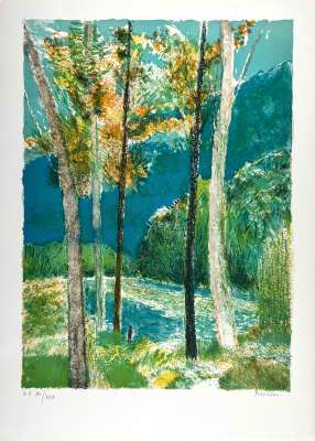 Guy Bardone (1927-2015) // Rivi&egrave;re aux grands arbres (Lithograph) -  Artistes Divers