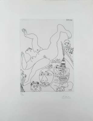 Fernsehen: Bodenturnen, mit Zuschauern (Bild 283 aus Serie 347) (Radierung) - Pablo  PICASSO