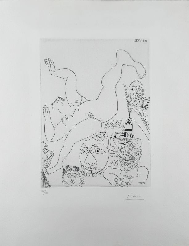 T&eacute;l&eacute;vision : gymnastique au sol, avec spectateurs (pl. 283 de la S&eacute;rie 347) (Eau-forte) - Pablo  PICASSO