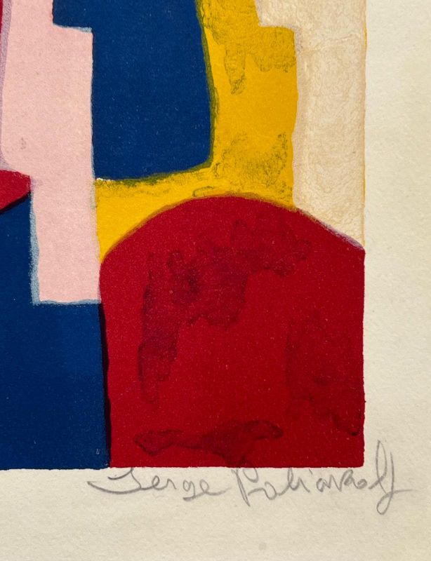 Composition bleue, rouge et rose L34 (Lithographie) - Serge  POLIAKOFF