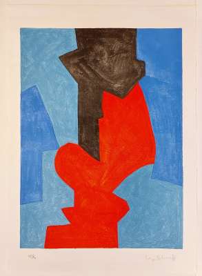 Composition in blue, red and black L75 (Lithograph) - Serge  POLIAKOFF