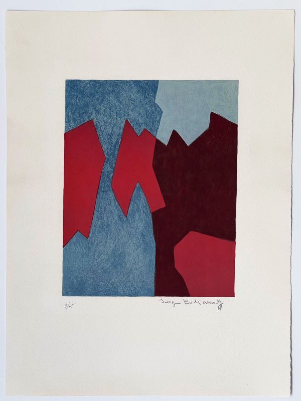 Komposition in Rot und Blau (Farblithographie) - Serge  POLIAKOFF