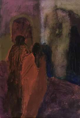 Street at dusk (Oil on paper (contemporary) ) -  MAUPUR