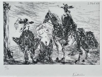 Gentleman, schändliche Frau und Reitre (Radierung) - Pablo  PICASSO