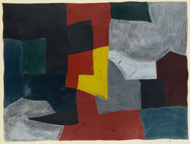 Composition grise, rouge et jaune L27 (Farblithographie) - Serge  POLIAKOFF