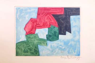 Composition in Blue, Black, Red and Green (Aquatint) - Serge  POLIAKOFF
