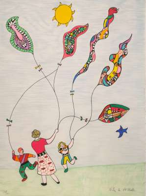 Kinder und Drachen (Farblithographie) - Niki DE SAINT PHALLE