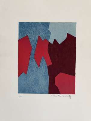 Komposition in Rot und Blau (Farblithographie) - Serge  POLIAKOFF