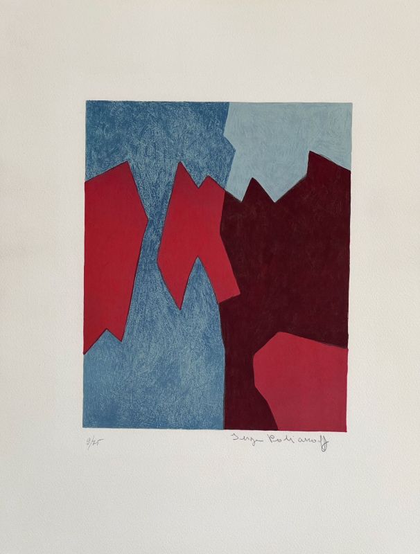 Komposition in Rot und Blau (Farblithographie) - Serge  POLIAKOFF