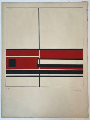 Rote und schwarze Komposition (Farblithographie) - Jean GORIN