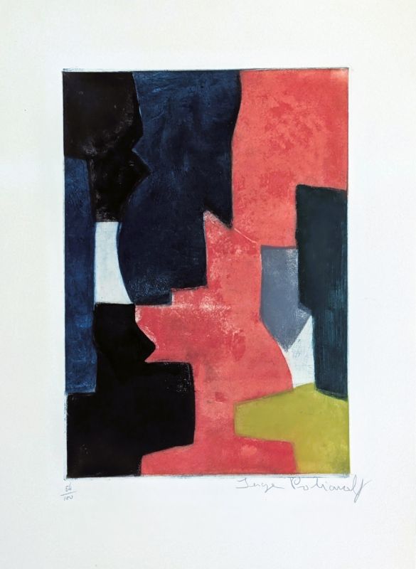 Composition in blue, red , green and black III (Etching and aquatint) - Serge  POLIAKOFF