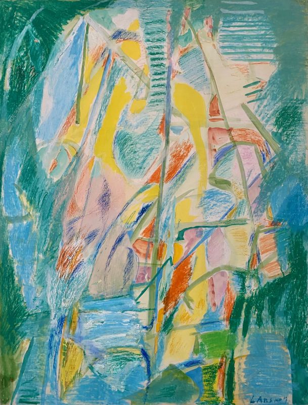 Composition dans les verts (Gouache (modern)) - André LANSKOY