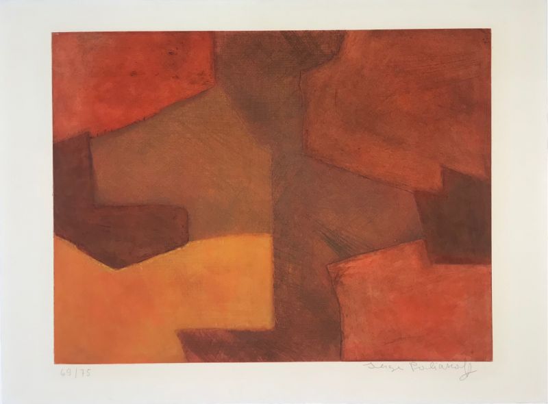 Composition orange et rouge XXIX (Gravure) - Serge  POLIAKOFF