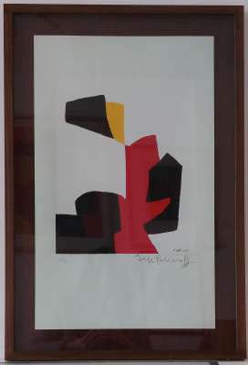 Composition rouge, noire et blanche L69 (Sérigraphie) - Serge  POLIAKOFF