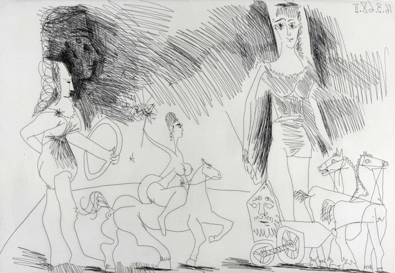 &Eacute;cuy&egrave;res et jongleuse (pl. 2 de la S&eacute;rie 347) (Eau-forte) - Pablo  PICASSO
