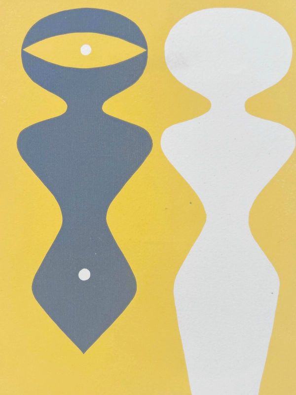 Two figures on a yellow background (Wood engraving) - Hans ARP