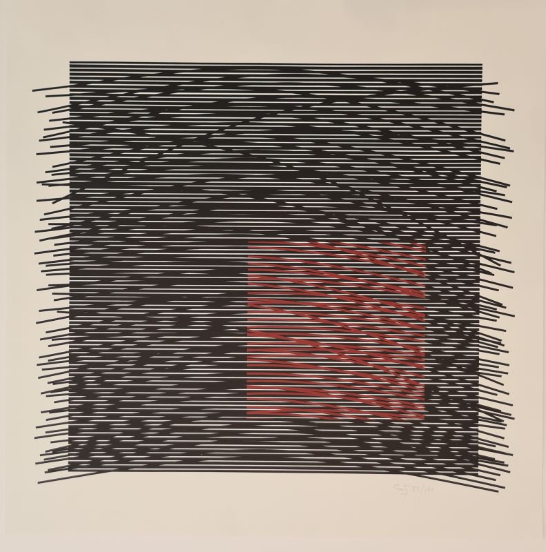 Virtuelles rotes Quadrat rechts (Siebdruck) - Jesús-Rafael SOTO