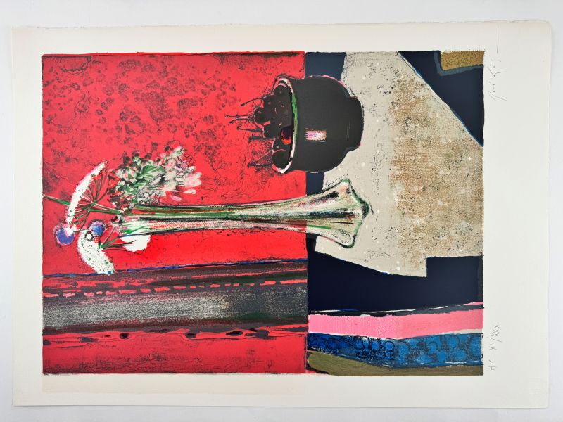 René Genis (1922-2004) // Nature morte aux fleurs et aux cerises (Litografía) — Artistes Divers