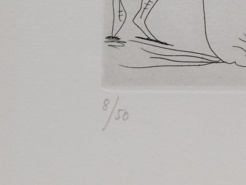 Old man in a Tonkin hat pondering the love affairs of elderly gentlemen (Etching) - Pablo  PICASSO