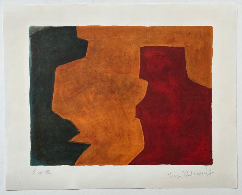 Composition verte, orange et lie de vin L58 (Lithographie) - Serge  POLIAKOFF