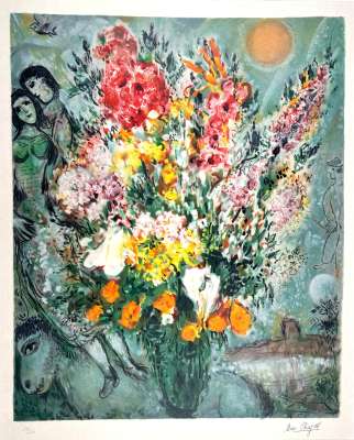 Bouquet illuminant le ciel (Lithograph) - Marc CHAGALL
