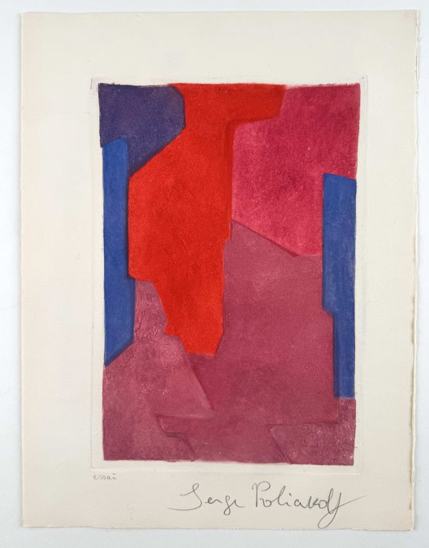 Komposition in Lila, Blau und Rot (Mischtechnik (Modern)) - Serge  POLIAKOFF