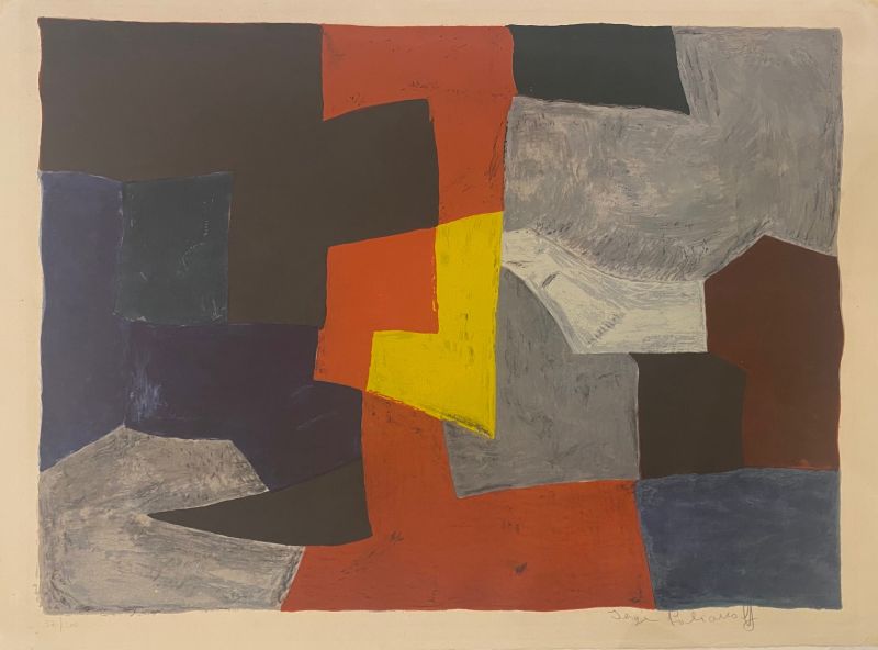 Composition grise, rouge et jaune L27 (Lithograph) - Serge  POLIAKOFF