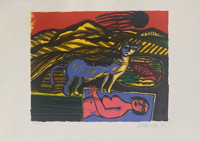 Le chat bleu (Lithograph) - Guillaume CORNEILLE