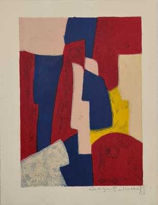 Composition bleue, rouge et rose L34 (Lithographie) - Serge  POLIAKOFF
