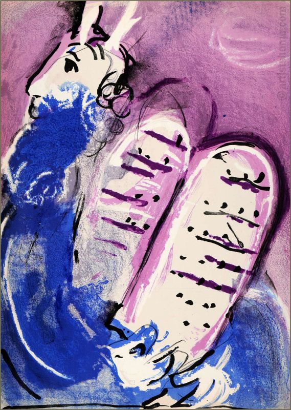 Mo&iuml;se (III) et les tablets de la loi (Farblithographie) - Marc CHAGALL