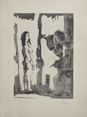 Peintre et modèle aux cheveux longs (Aquatinte) - Pablo  PICASSO