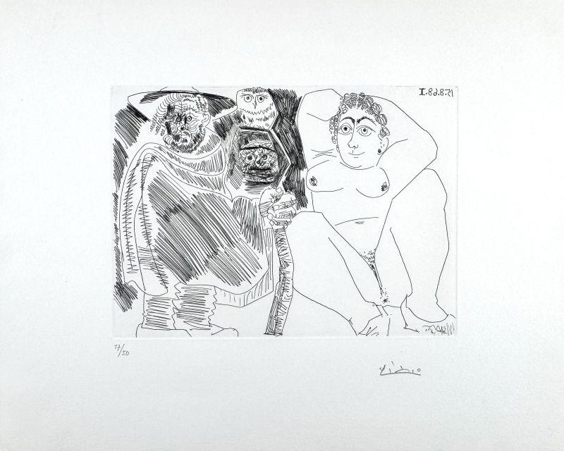 Grosse Prostitu&eacute;e, Sorci&egrave;re &agrave; la Chouette et Voyageur en Sabots (Eau-forte) - Pablo  PICASSO