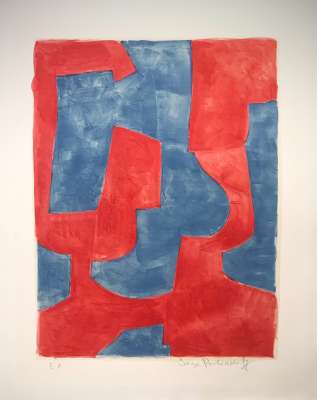 Composition in blue and red (Lithograph) - Serge  POLIAKOFF
