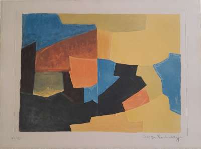 Composition noire, jaune, bleue et rouge XXX (Aquatinte) - Serge  POLIAKOFF