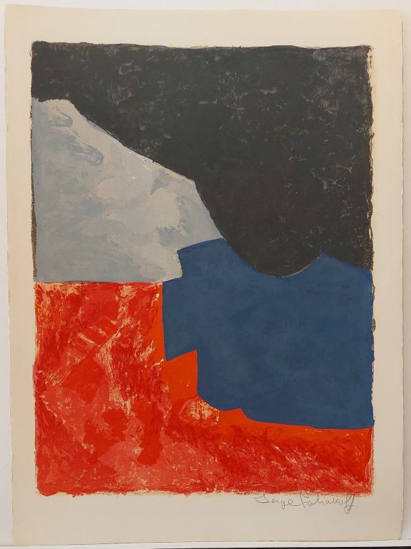 Composici&oacute;n roja, gris y negra (Litografía) - Serge  POLIAKOFF
