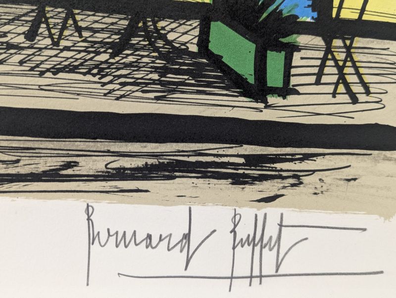 Mareuil le caf&eacute; jaune et bleu (Lithographie) - Bernard BUFFET