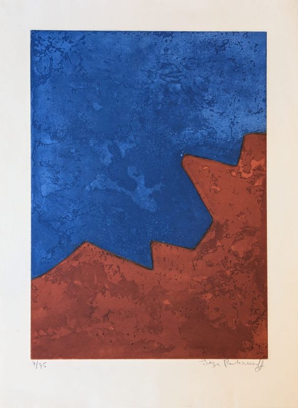 Composition rouge et bleue XXXII (Aguatinta) - Serge  POLIAKOFF